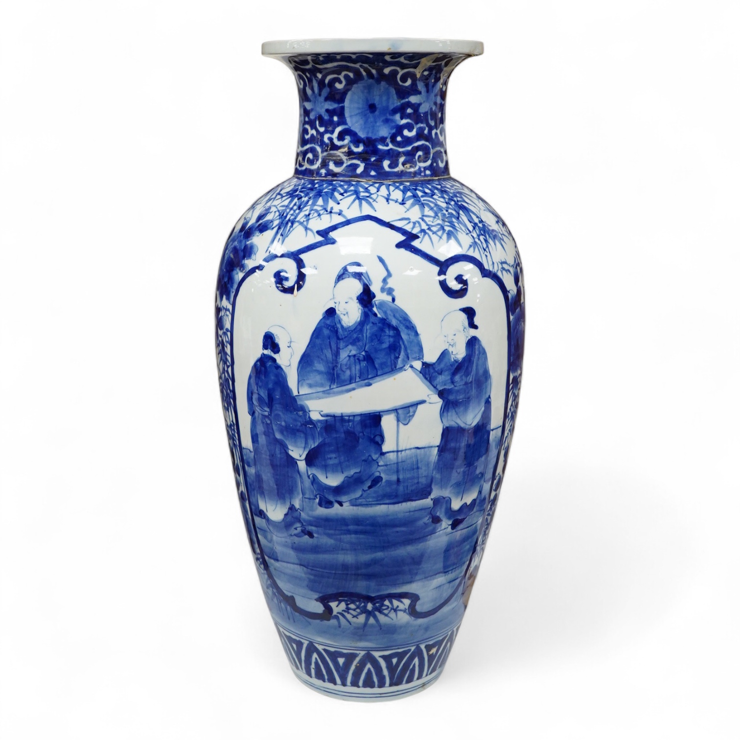 A large early 20th century Japanese blue and white vase, 54.5cm